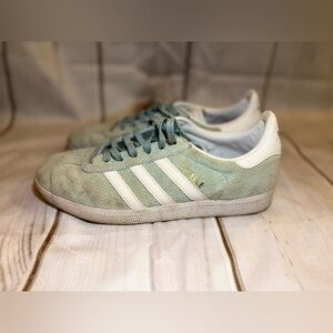 Adidas Suede Green and White Gazelle Shoes